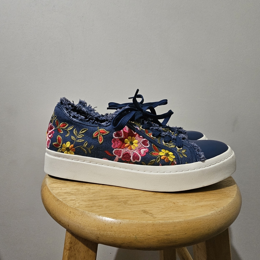 Vaneli Navy Floral Embroidered Sneakers
